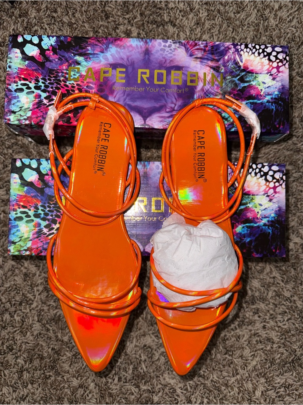 Cape Robbin Orange Patent Pointed Toe Strappy   Sandals